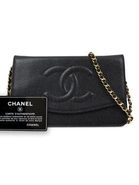 Chanel CC Classic Timeless Caviar Flap Wallet on Chain Purse Black Bag